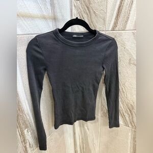 Zara Charcoal Ribbed Long Sleeve Top